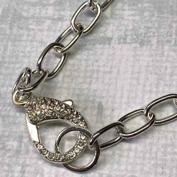 Silver Paperclip Chain with Rhinestone Clasp - Picture 2 of 3